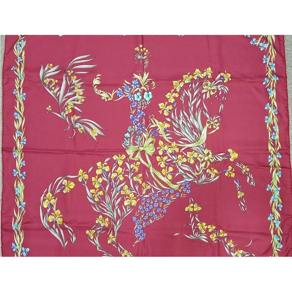 Hermes Silk Scarf - Rich Magenta with Floral Design - Picture 3 of 11